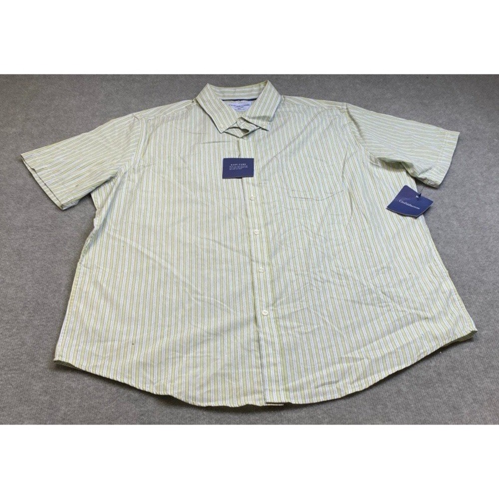 NWT Croft & Barrow Button Up Shirt Mens XL Green Striped Short Sleeve Easy Care